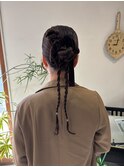 編み下ろし団子まとめ髪 ドレスヘア 結婚式 お呼ばれ 二次会
