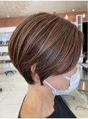 30代40代50代レディースショートボブヘア白髪ぼかし