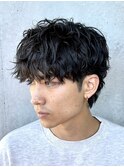 波巻きツイストスパイラルマッシュウルフ刈り上げメンズパーマ