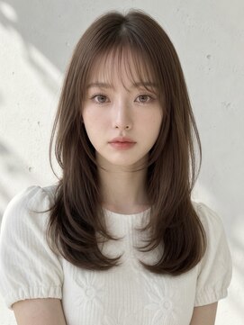 ノア 三宮店(NOA) 【NOA】韓国風顔周りレイヤー透け感バングミルクティーベージュ