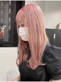 2161外国人風カラーベイビーピンクカシスレッドふんわりカール