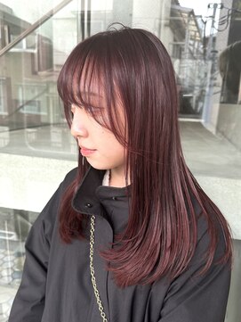 ヲタク(wotaku.) ボルドーワインレッドレイヤー暖色ブリーチなしワンカラー髪色