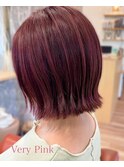 外ハネボブ×ピンク、レッド系カラー