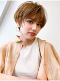 ★30代40代50代/ハンサムショートパーマ/小顔/マロンベージュ