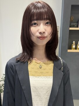 ラミエバイメルト 下北沢(lamie by melt) ミディアムレイヤー顔周りカットクビレボブピンクレッドブラウン