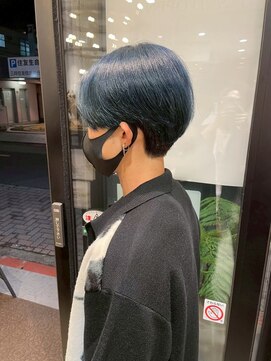 ブルーアッシュ/ネイビーブルー/メンズカラー/マッシュ/越谷