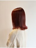 レッドカラー × ストレートボブ