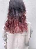 ロングパーマ　ニュアンスパーマ　グラデーションカラー　ピンク