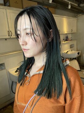 髪質改善と縮毛矯正の専門店 サンティエ(scintiller) ネイビーブラック×グリーン　カラー