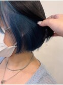 大人可愛い20代30代小顔インナーカラーボブ×ネイビー(阿部瑞穂)