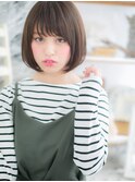 ナチュラルモード斜めバング黒髪ぶつ切りボブc5上尾20代30代40代