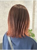 外はねボブ/切りっぱなし/オレンジピンク/グラデ