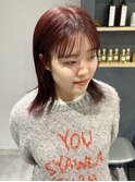 チェリーピンクレッド切りっぱなしボブクビレヘア秋透明感カラー
