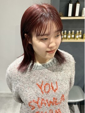 ラミエバイメルト 下北沢(lamie by melt) チェリーピンクレッド切りっぱなしボブクビレヘア秋透明感カラー