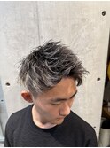 白メッシュジェットモヒカン10代20代メンズハイライト短髪眉毛