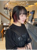 インナーカラー　カシスピンク　姫カットボブ　横浜