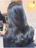 〇〇ブルーブラック×くびれ巻き[縮毛矯正/アプリコットオレンジ