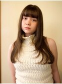 大人前髪あり透明感カラーロングレイヤー