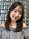 ミディアムレイヤー/顔まわりカット/モカベージュ/大人/20代30代