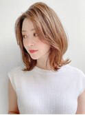 小顔前髪Aラインボブイヤリングカラーかきあげマロンベージュ♪
