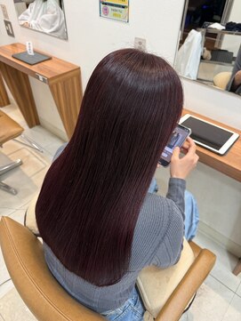 ワインレッドカシスレッド暖色カラー艶髪ダブルカラー韓国ヘア