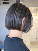 調布白髪染めレイヤーボブショートヘアアッシュグレージュカラー