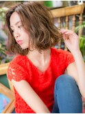韓国風くすみベージュ波巻きゆるふわ小顔ボブh4志木代30代40代