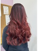 レッド【バレイヤージュ、ロング】