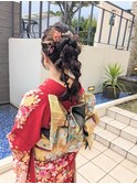ツイン編みおろしポニー＋振袖着付け