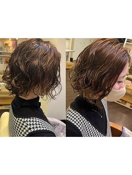 パーマがかかりにくい方でも◎髪質に合わせた薬剤を使用し、ダメージレスで持ちの良いパーマが叶う♪