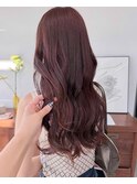 ブリーチなしカラーチェリーレッド暖色レイヤーカットロング