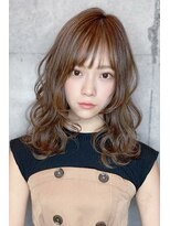 クーエフー(coo et fuu)&nbsp;ココアブラウンのフリンジウェーブセミロング♪シースルー前髪藤