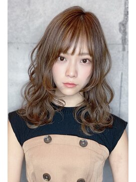 クーエフー(coo et fuu) ココアブラウンのフリンジウェーブセミロング♪シースルー前髪藤