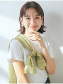 小顔に見せるオリーブカラーボブ黒髪後れ毛[恵比寿/恵比寿駅]