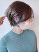 【morio原宿】くびれショート前髪なしインナーカラーブルー