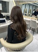 ★丸型逆三角ホワイトグレージュデジタルパーマチェリーブラウン