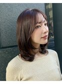 ミディアム/顔周りレイヤー/小顔/ココアベージュ/20代30代/銀座