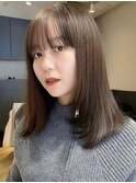 顔周りレイヤーカットミルクティーベージュカラー前髪カット
