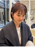 切りっぱなしボブ小顔カットグレージュチョコレート