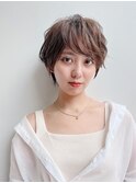 大人ショート前髪ありパーマ丸顔面長絶壁エラ張りK20240621