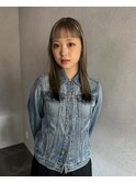 アッシュベージュ×毛先カラー