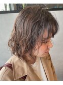 大人可愛い立体感プードルパーマ透け感バング20代30代40代