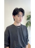 韓国風センターパートシースルーバングメンズ透明感カラー