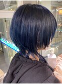 ウルフカット　ネイビーブルー　ダブルカラー