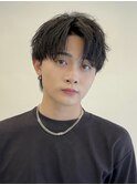 韓国風センターパートシースルーバングメンズ透明感カラー