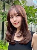 切りっぱなしボブエアリーロング美髪ピンクブラウン