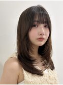 小顔顔まわり似合わせカットミディアムウルフレイヤーロング