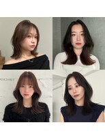 ヨーク(YOKE)&nbsp;ミディアムレイヤーくびれヘア韓国ヘアヘーゼルブラウン