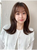 美髪ミディアムストレート寒色系カラー極細ハイライト