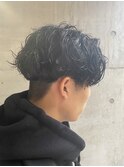 大人男性ナチュラルパーマビジカジ清潔感アッシュブラック